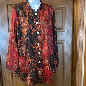 Soft Surroundings Red and Black Floral Button-Down Shirt
